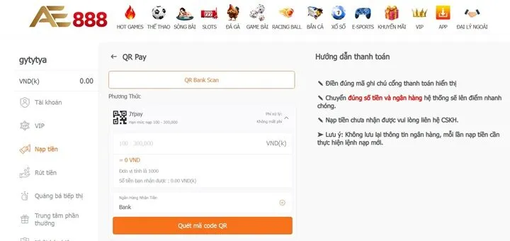 Hướng dẫn nạp tiền AE888 qua 05 cách phổ biến