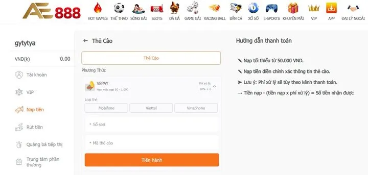 Hướng dẫn nạp tiền AE888 qua 05 cách phổ biến
