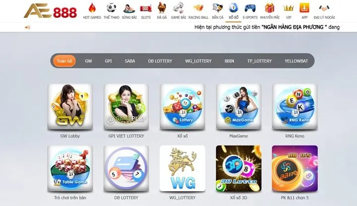 Những sản phẩm xổ số AE888 đang cung cấp